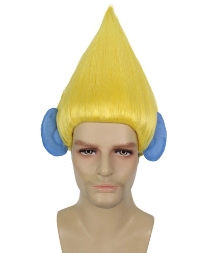 HPO Men's Pointy Diamond Guy Troll Wig with Blue Ears,Multiple Color,Flame-Retardant Synthetic Fiber