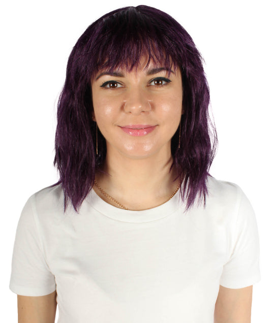 Dark Purple  Bangs Wavy Fancy Wig