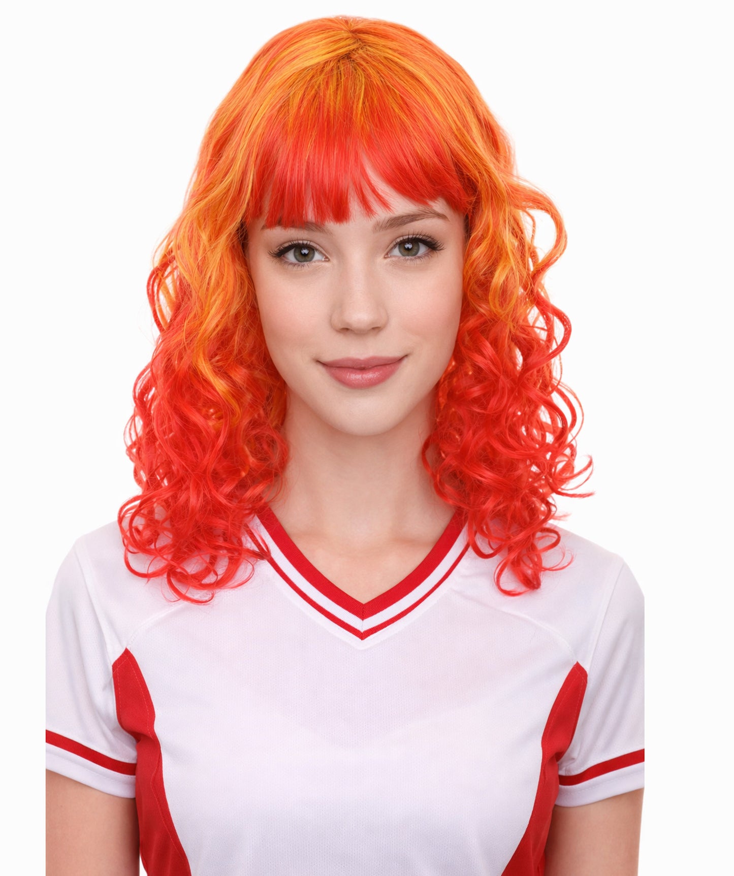 Red and Yellow Two Tone Long Wavy Womens Wig | Party Ready Halloween Wig | Premium Breathable Capless Cap