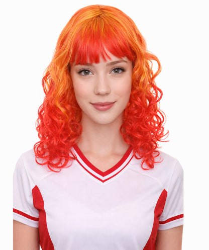 Red and Yellow Two Tone Long Wavy Womens Wig | Party Ready Halloween Wig | Premium Breathable Capless Cap