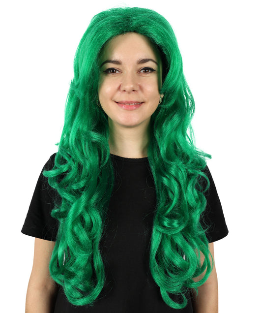 HPO Women’s 60cm Extra Long Wavy Green Wig | Mermaid-Inspired Fantasy Wig for Costume, Anime, and Themed Events