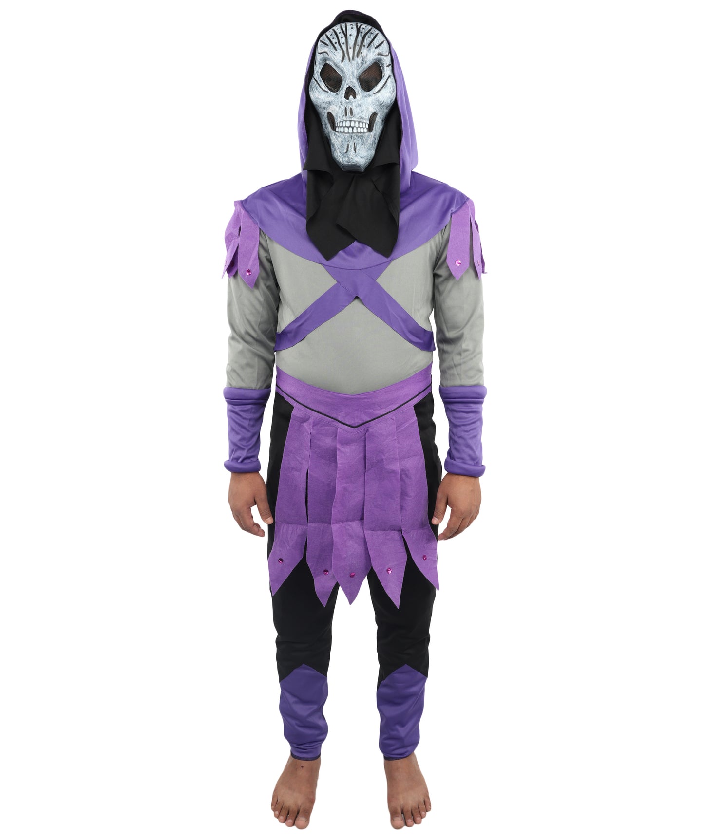 HPO Men's Multicolor Skull Sorcerer Costume – Dress & Mask Suit | Fantasy Villain Outfit for Halloween & Cosplay