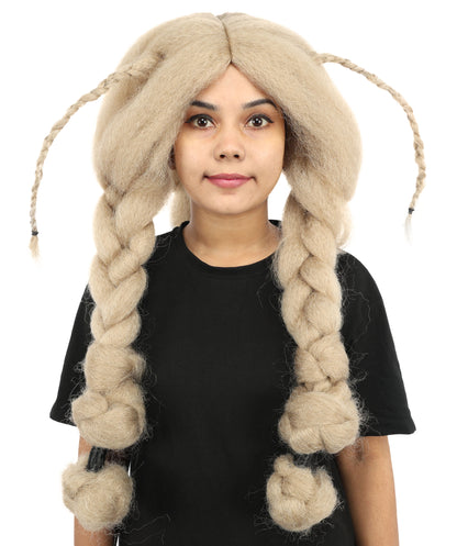 HPO Women’s Dark Blonde Braided Wig – Princess Inspired Extra Long Braids for Cosplay, Fantasy Hair | Warrior Hairpiece for Themed Events, Costume Parties & Creative Dress Up