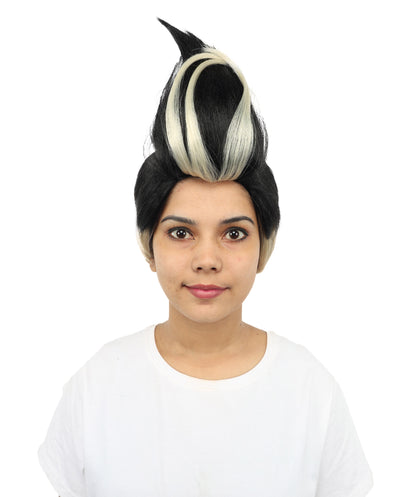 HPO Women's Spiky Black & Blonde Anime Wig | Layered Fantasy Cosplay Hairpiece with High Volume Style for Halloween, Roleplay &  Events