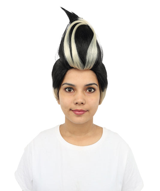 HPO Women's Spiky Black & Blonde Anime Wig | Layered Fantasy Cosplay Hairpiece with High Volume Style for Halloween, Roleplay &  Events
