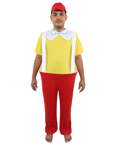 HPO Men's Storybook Character Costume – Yellow Top with Red Pant, Bow Tie, Suspenders & Trousers | Playful Role Suit for T Visual Scenes