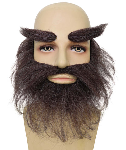 HPO Adult Men’s Self-Adhesive Trapper Dark Brown Beard and Eyebrows Facial Hair Set | Fake Facial Hair Kit for Adults | Flame-retardant Synthetic Fiber