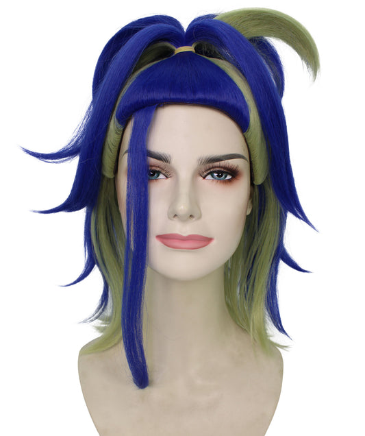 HPO Women's Anime Half Ponytail Mixed Blue Spiked Wig I Flame-retardant Synthetic Fiber