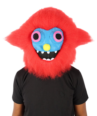 HPO Unisex Red Furry Monster Costume Set Full-Body Plush Cosplay Suit with Mask & Oversized Feet| Perfect for Halloween| Flame-retardant Synthetic Fabric