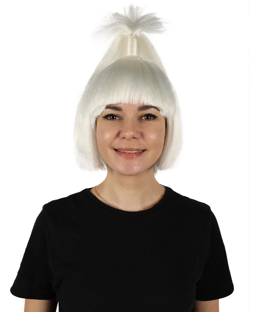 HPO Women's American Figure Skater White Ponytail Wig I Halloween Wig I Flame-retardant Synthetic Fiber