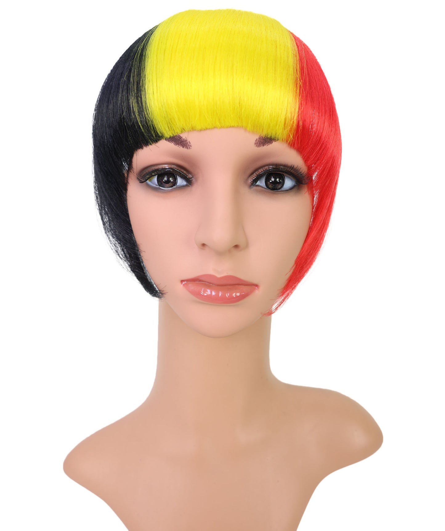 HPO Women's Short Straight Belgium Flag Wig – Tricolor Fringe Style | Ideal for Sports Fans & National Celebrations