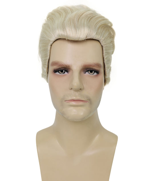 HPO Men's Retro Silver Blonde Hairstyle Wig | Short Synthetic Hair with Adjustable Cap for Cosplay, Themed Events, Halloween, Stage & Roleplay