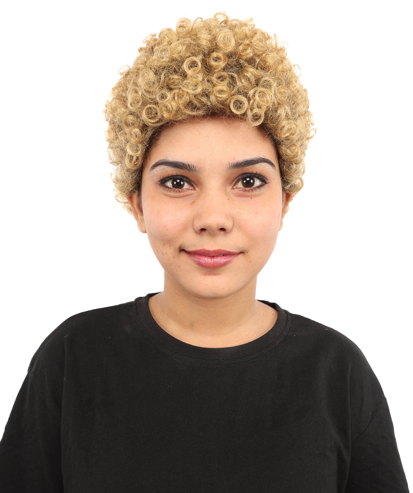 HPO Women's Barbadian Singer-Inspired Wig | Short Curly Golden Hairstyle with Side Part | Synthetic Fiber Hairpiece for Cosplay, Halloween, Parties & Stage
