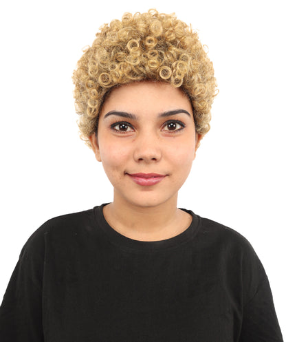 HPO Women's Barbadian Singer-Inspired Wig | Short Curly Golden Hairstyle with Side Part | Synthetic Fiber Hairpiece for Cosplay, Halloween, Parties & Stage