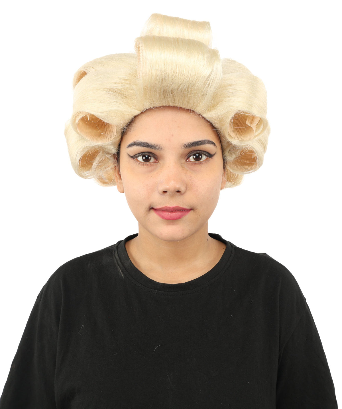 HPO Adult Women's Retro Roller Set Pink Wig | Multiple Color Options, create of synthetic fiber, large cylindrical curler texture, capless cap | Party, Halloween, theater, drag, performance, costume events