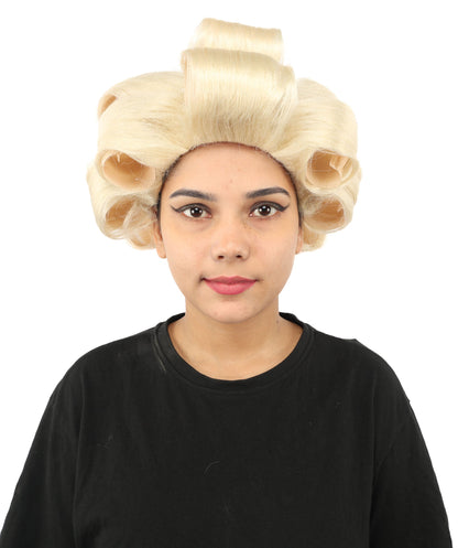 HPO Adult Women's Retro Roller Set Pink Wig | Multiple Color Options, create of synthetic fiber, large cylindrical curler texture, capless cap | Party, Halloween, theater, drag, performance, costume events