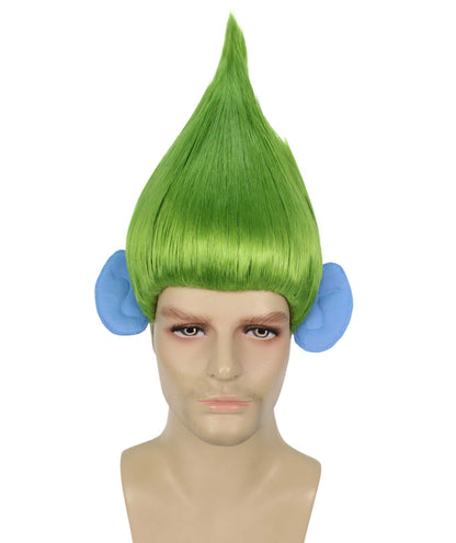 HPO Men's Pointy Diamond Guy Troll Wig with Blue Ears,Multiple Color,Flame-Retardant Synthetic Fiber