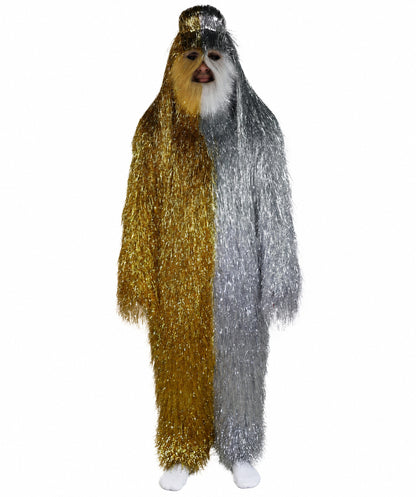 HPO Unisex Tinsel Hairy Two-Part Costume, Bundle & Mask Set | Full-Body Suit & Matching Mask | Long Hair Funny Costume for Halloween, Performers, Cosplay & Mascots