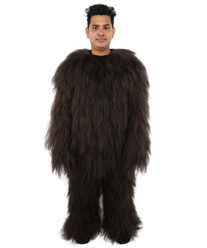 HPO Adult Men's Goat Fur Costume Bundle & Mask Set – Dark Brown Full Body Animal Outfit for Halloween and Cosplay  | Flame-Retardant Synthetic Fiber