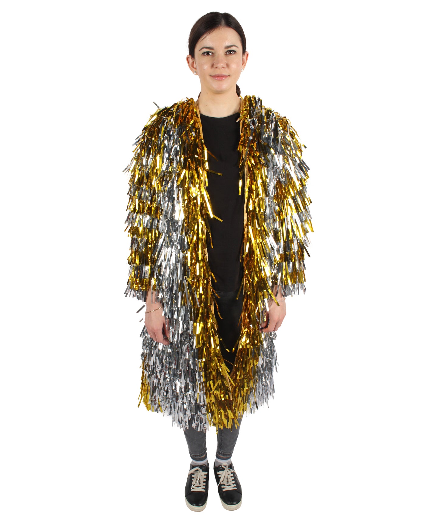 HPO Women's Gold & Glitter Tinsel Trenchcoat, Perfect for Halloween