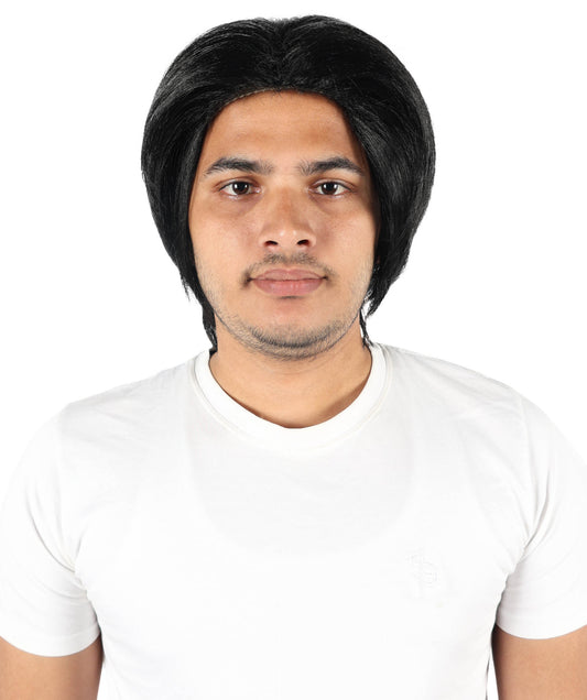 HPO Men's Classic Short Layered Black Wig | Synthetic Fiber Hairpiece with Realistic Texture | Lightweight Wig for Stage & Daily Wear