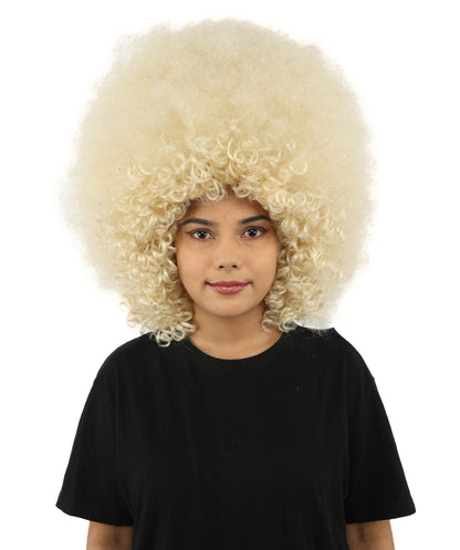 HPO Women's Giant White Glitter Afro Wig | Massive Puffy Sparkle Hair with Silver Sheen, Synthetic Fiber & Breathable Cap | Halloween, Troll Roleplay, 70s Disco Party, Theater & Funny Costume