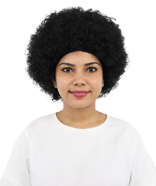HPO Women's Medium Funky Afro Wig With Standard Cap – 70s Disco Party Curly Hairstyle with Soft Synthetic Fibers & Bouncy Volume | Hairpiece for Festivals, Carnivals & Stage Performances | Multicolor Options