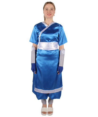 HPO Women's American Anime Series Water Controller Blue & White Long Costume Set I Suitable for Halloween I Flame-retardant Synthetic Fabric