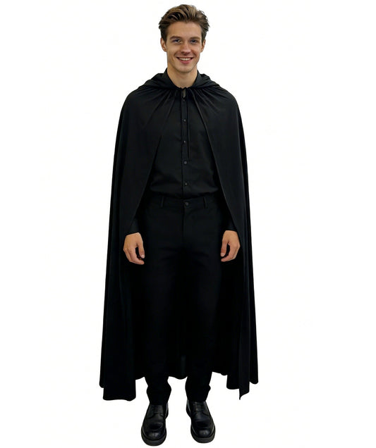 HPO Men's Classic Vampire Cloak Roleplay Black Set | Crafted from Flame-retardant Synthetic Febric with a comfortable free size fit | Ideal for party, Halloween, cosplay, theater, drag, performance, costume events