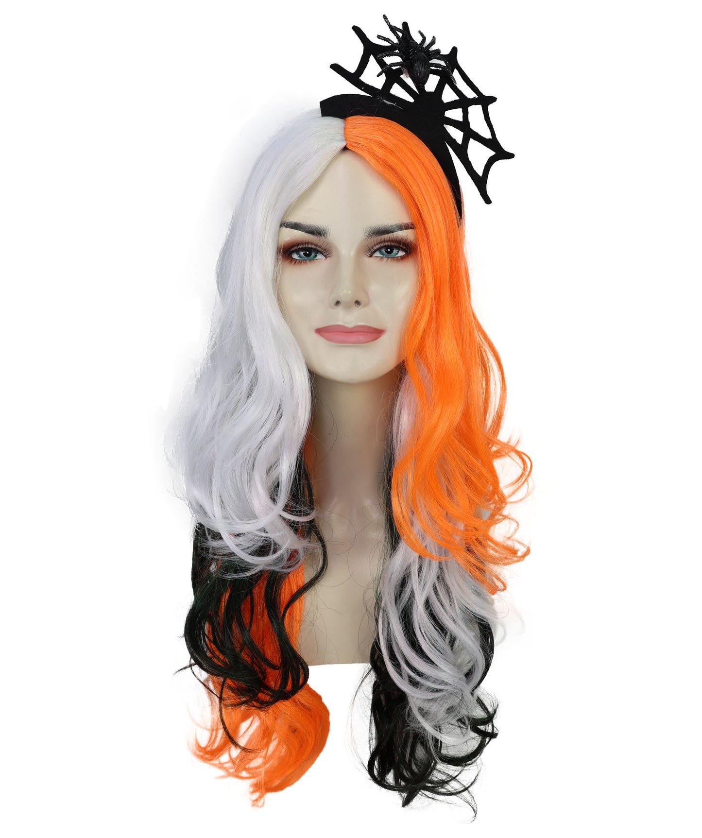 HPO Adult Women’s Long Multicolor Wavy Kinky Wig with Hair Accessories | Vibrant Ideal for Halloween | Breathable Capless Cap