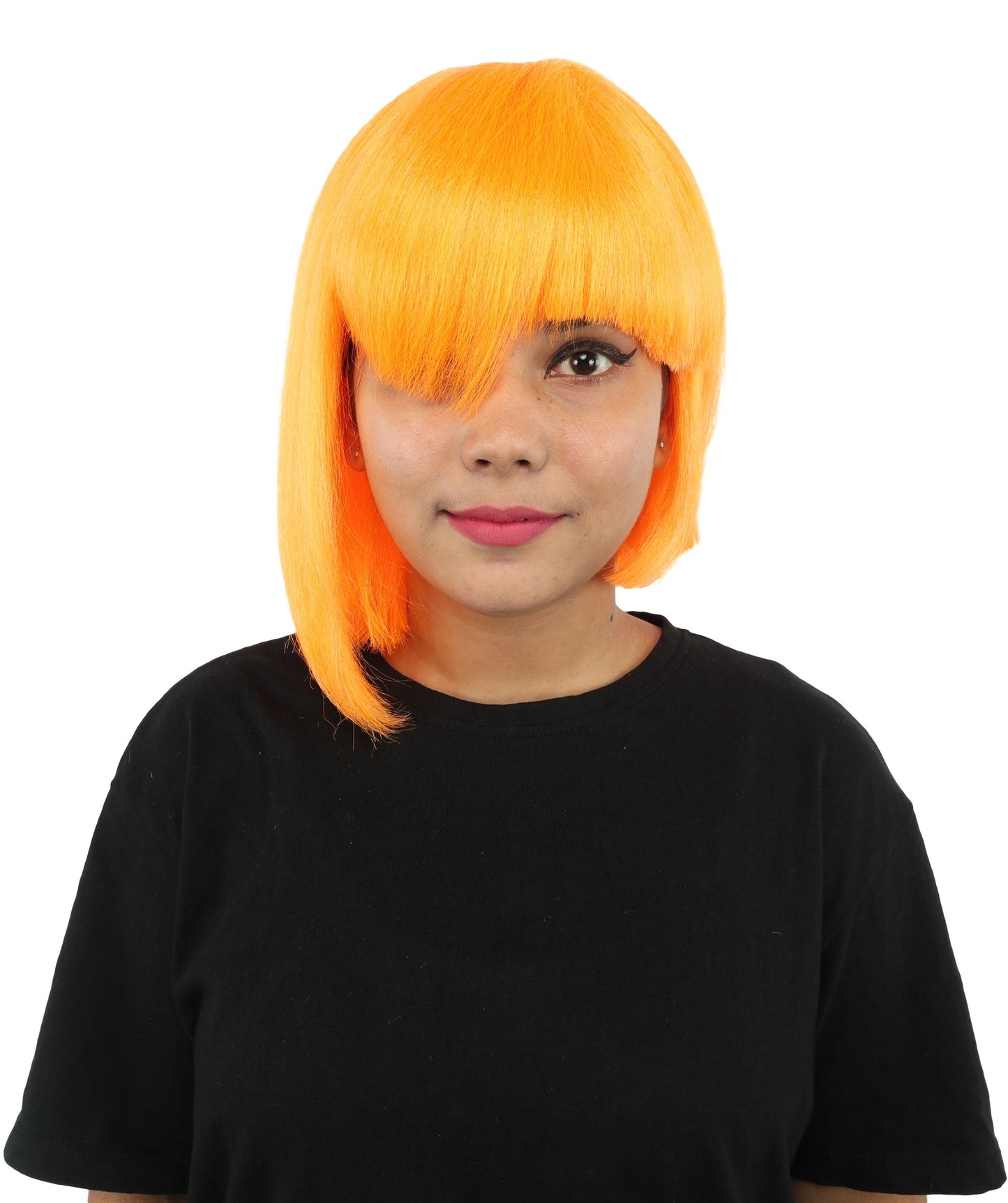 HPO Adult Women's Asymmetrical Bangs Bob Wig | Multiple Color Options | Create of synthetic fiber, sleek straight volume, breathable capless base | Party, Halloween, theater, drag, performance, costume events