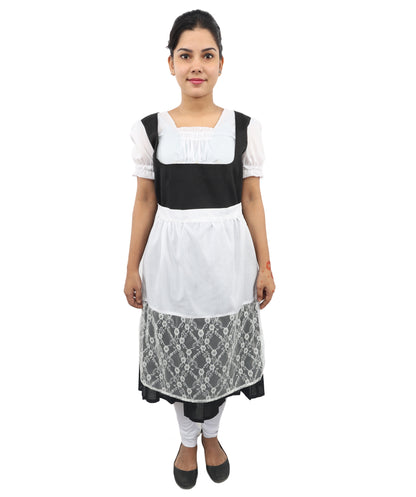 HPO Women's Long Black & White Dirndl Costume – German Traditional Party Dress for Women