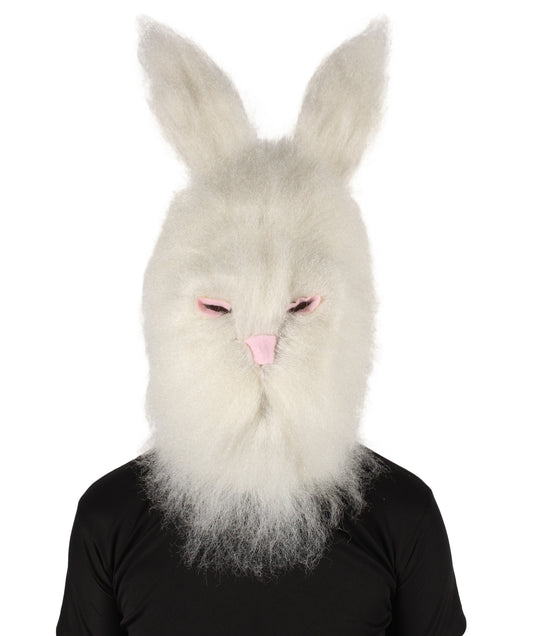 HPO Unisex White Furry Easter Bunny Mask | Best for Halloween | Flame-retardant Synthetic Fiber