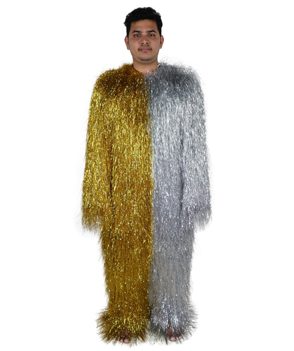 HPO Unisex Tinsel Hairy Two-Part Costume, Bundle & Mask Set | Full-Body Suit & Matching Mask | Long Hair Funny Costume for Halloween, Performers, Cosplay & Mascots