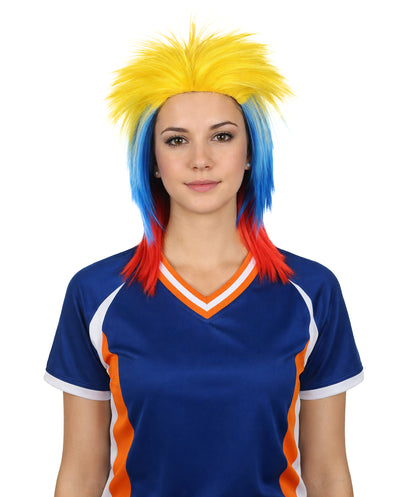 Colombia Flag Sports,80's Mullet Wig | Patriotic Character Halloween Wig | Premium Breathable Capless Cap