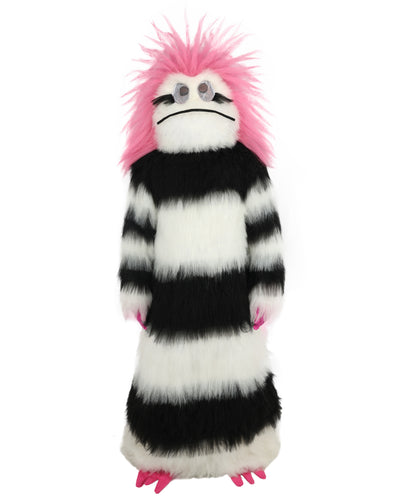HPO Unisex Spiky Monster Headwear Costume Bundle & Mask Set | Pink spiked top with black and white striped body voluminous flame-retardant synthetic fiber mask construction | Party, Halloween, cosplay, theater, drag, performance, costume events