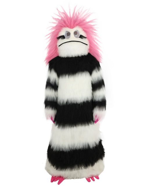 HPO Unisex Spiky Monster Headwear Costume Bundle & Mask Set | Pink spiked top with black and white striped body voluminous flame-retardant synthetic fiber mask construction | Party, Halloween, cosplay, theater, drag, performance, costume events