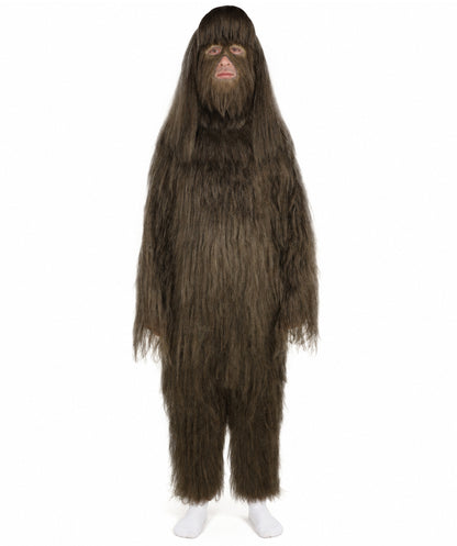 HPO Unisex Extreme Hairy Person Costume, Mask and Bundle - Full-Body Hair Suit Extra-Long Ash Brown Costume Wig for Halloween, Cosplay & Parties