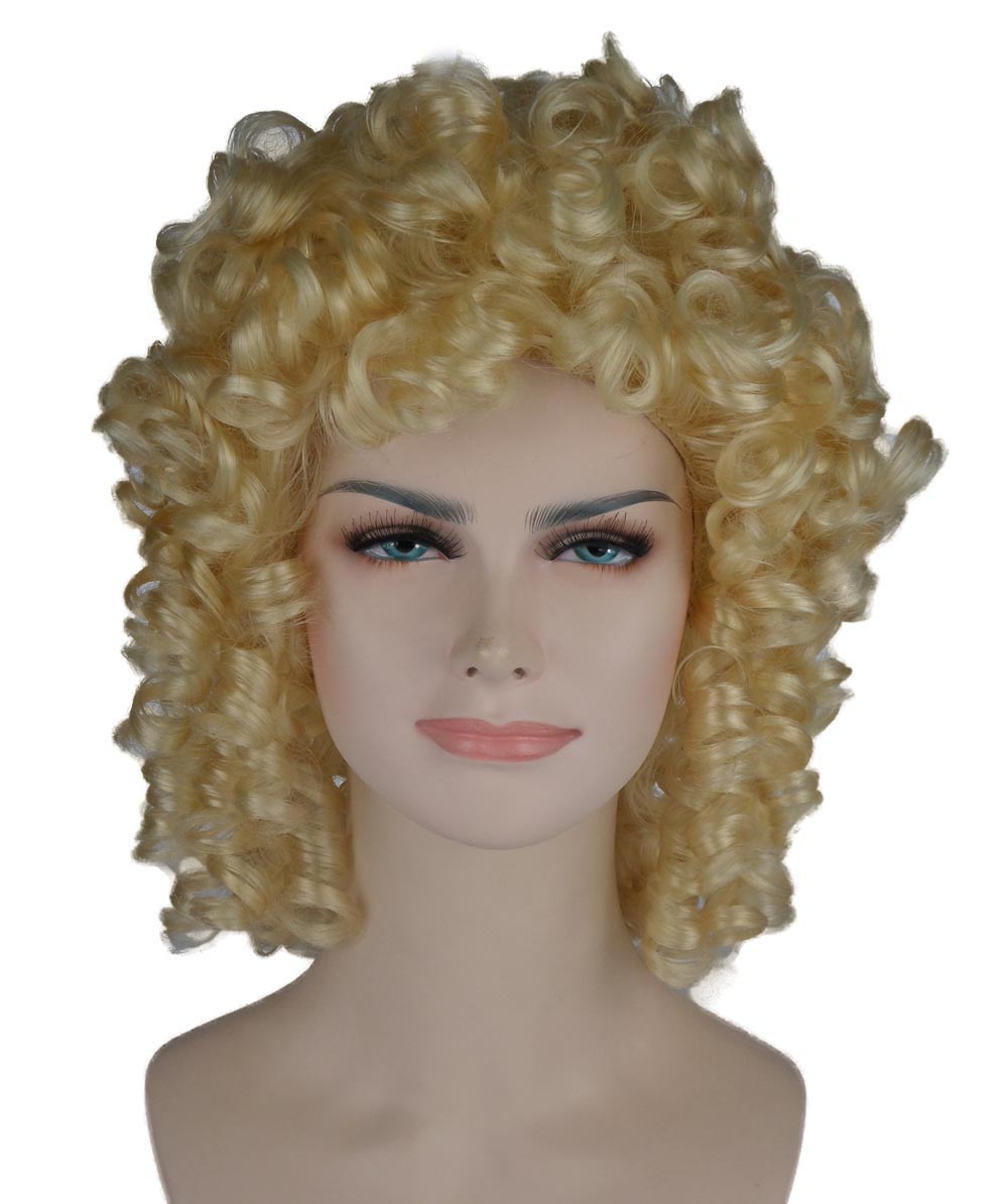 HPO Women's Medium Curly Olympian Lady Wig Collection | Fancy Halloween Wigs | Premium Breathable Capless Cap