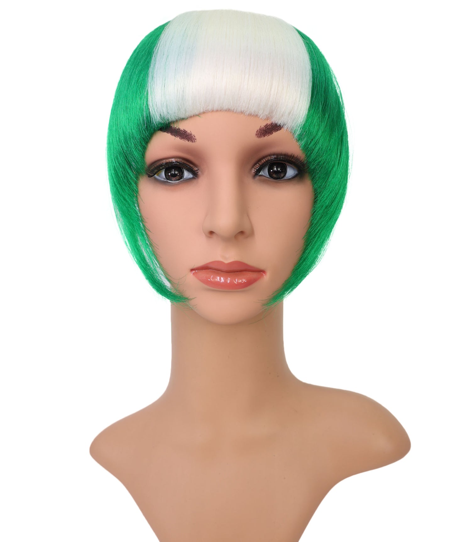 HPO Women's Short Straight Nigeria Flag Wig – Green & White Fringe Style | Ideal for Sports Fans & National Celebrations
