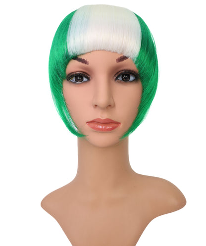 HPO Women's Short Straight Nigeria Flag Wig – Green & White Fringe Style | Ideal for Sports Fans & National Celebrations