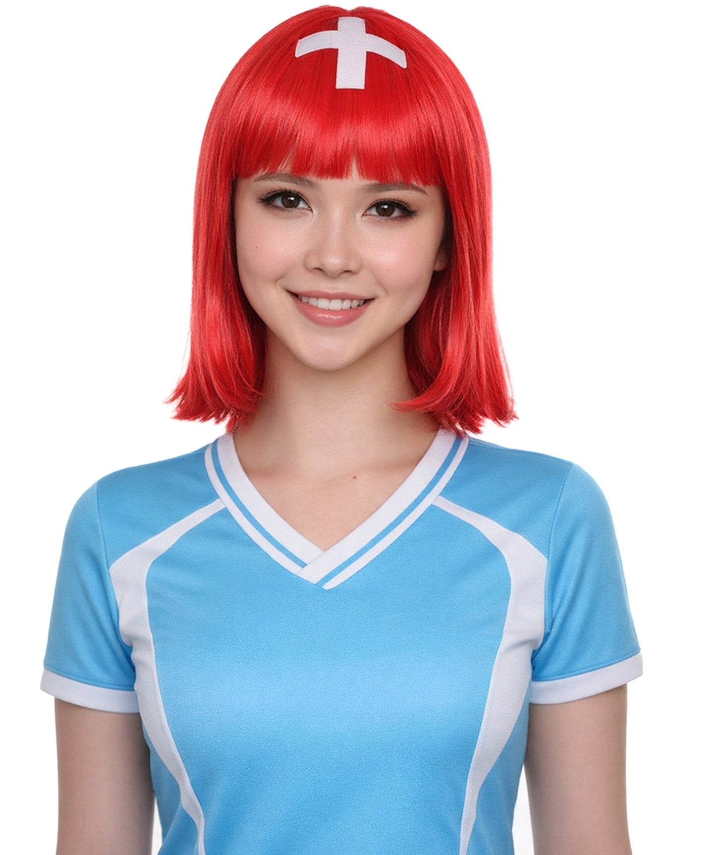 Switzerland Flag Sport Party Bob Wig | Sexy Halloween Wigs | Premium Breathable Capless Cap