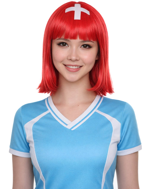 Switzerland Flag Sport Party Bob Wig | Sexy Halloween Wigs | Premium Breathable Capless Cap