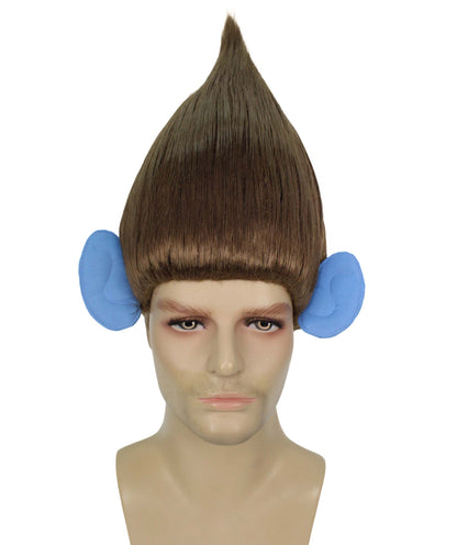 HPO Men's Pointy Diamond Guy Troll Wig with Blue Ears,Multiple Color,Flame-Retardant Synthetic Fiber