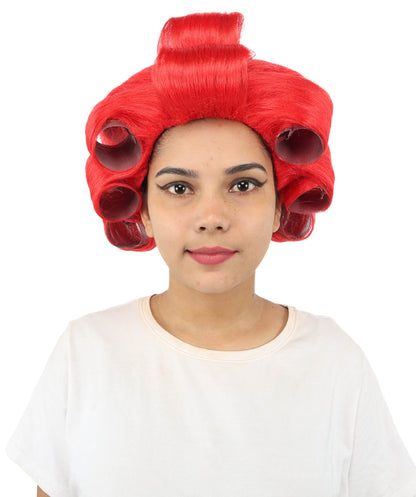 HPO Adult Women's Retro Roller Set Pink Wig | Multiple Color Options, create of synthetic fiber, large cylindrical curler texture, capless cap | Party, Halloween, theater, drag, performance, costume events