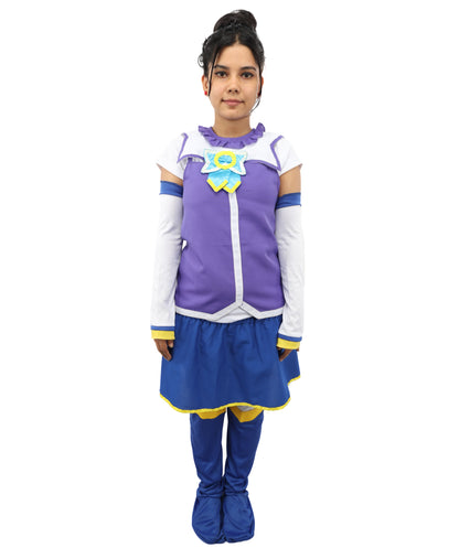 HPO Japanese Anime Fantasy Outfit | Vibrant Purple and Blue Ronior Jersey with Dress, Leg Socks, Bow, and Hand Gloves | Ideal for Cosplay, Halloween, and Performance