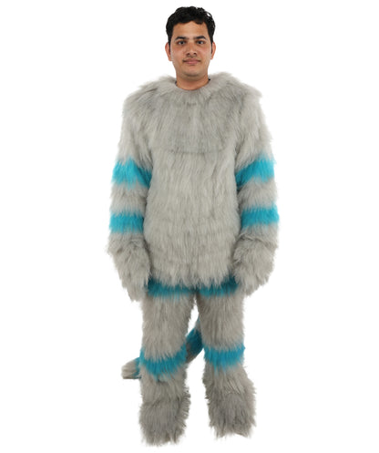 HPO Unisex Cat Mascot Aqua Blue & Ash Grey Animal Costume Bundle & Mask Set with Cap & Cloth – Striped Cartoon Character Body Suit | Outfit for Cosplay & Parties
