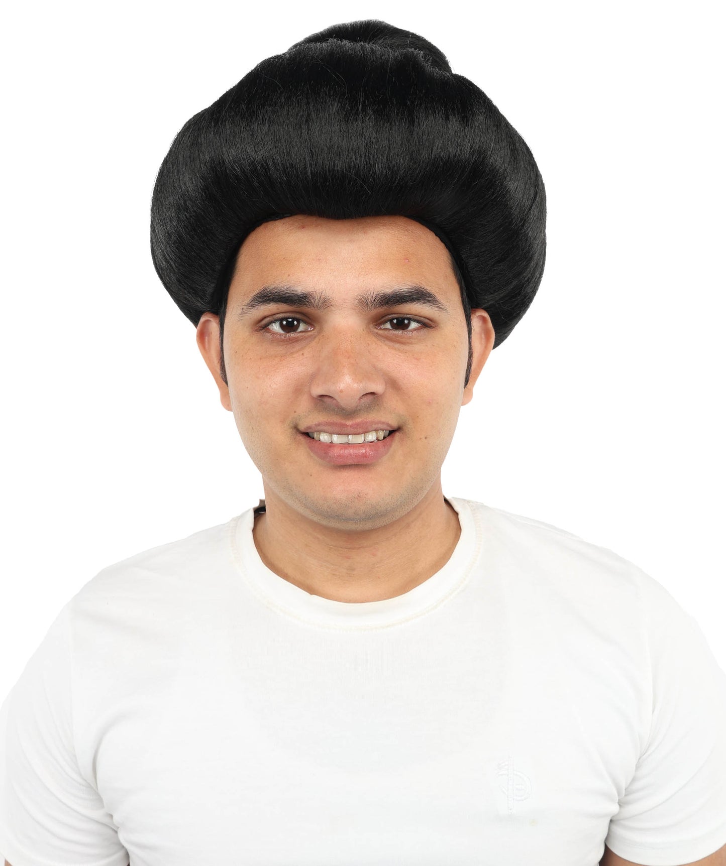 HPO Chinese Ancient Short Wig for Men | Black Traditional Hairpiece with Top Bun | Historical Warrior Cosplay & Costume Accessory