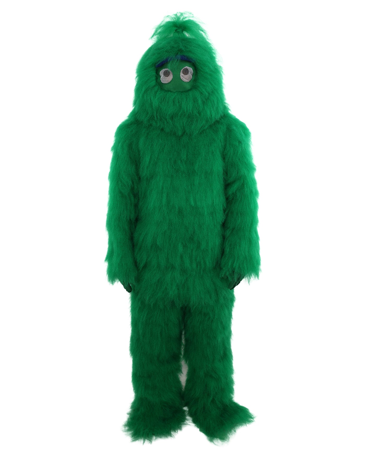 HPO Unisex Green Animal Fur Monster Costume Bundle – 75 Inch Full Outfit with Head Mask & Body Suit | Plush Mascot Style Costume for Halloween and Cosplay