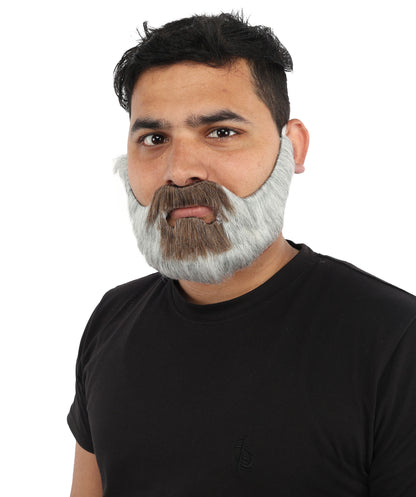 HPO Men's Short Beard & Mustache | Flame-Retardant Synthetic Fiber With Capless Cap | Ideal For Theater, Halloween And Cosplay